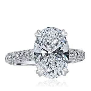 7 Carats IGI E-VVS2 Oval Cut Lab Grown Diamond Engagement Ring 14K White Gold with Hidden Halo and Round Diamonds