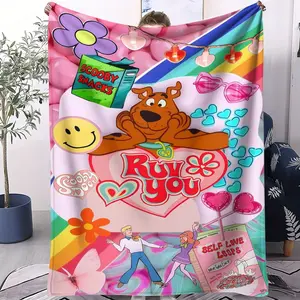 Scooby-Doo Theme Figure Print Blanket for Sofa and Bedroom, Multi-Functional Travel Fleece Blanket for Teens, Perfect Gift for Kids and Youth