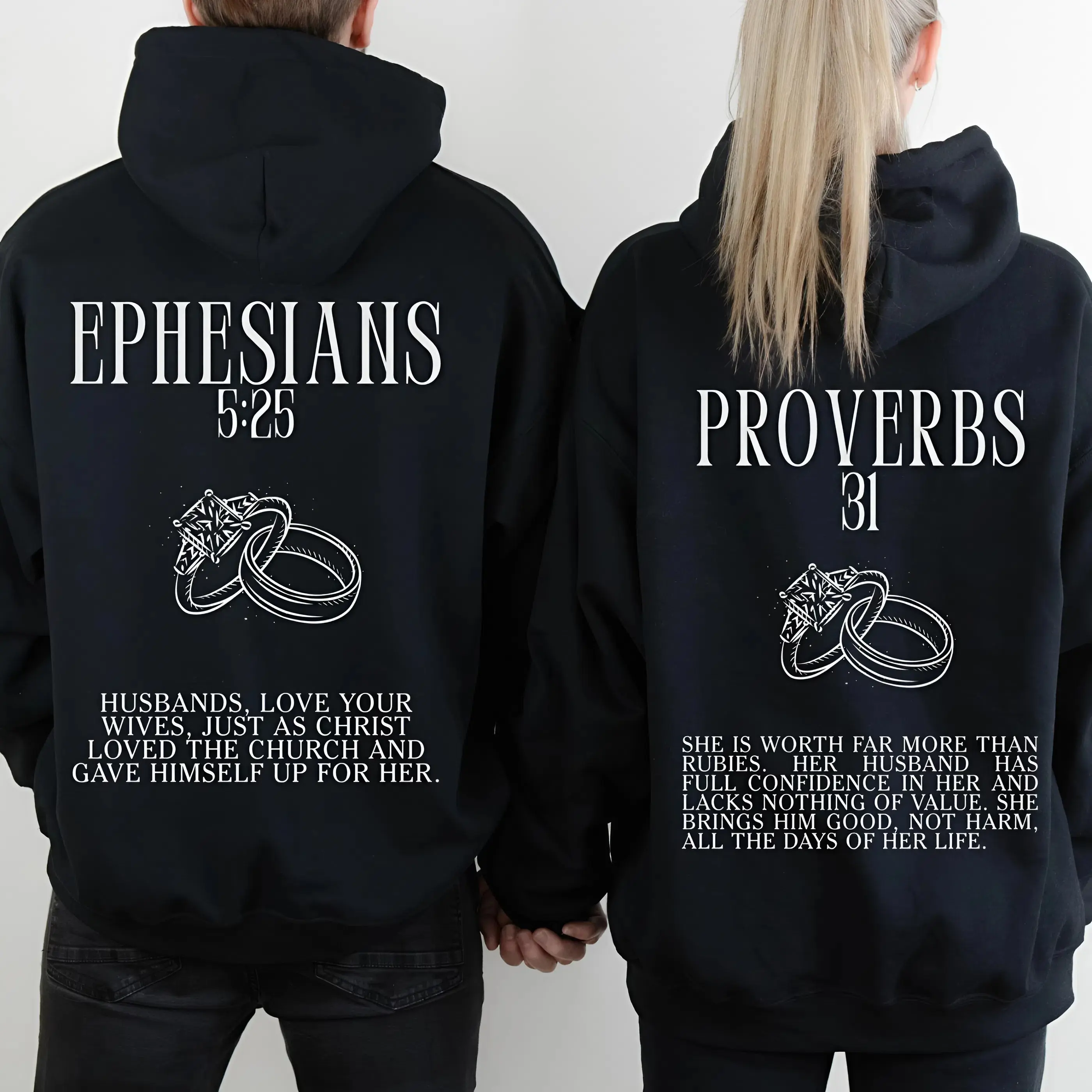 Christian Couple 2-Sided Hoodies, Couple Matching Hoodie, Bible verse Hoodie, Proverbs 31 Matching Tee, Anniversary Gifts for Him, Wedding Gift