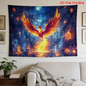 2D Flat - 2D Flat - [2D Flat Printing] 1 Oversized High-Definition Digital-Printed Tapestry, Ethereal, Rising Phoenix, Cosmic, Illuminated Cityscape, Polyester Material, Suitable As Backdrop Fabric, Photography Props, Party Banners, Birthday Gifts