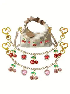 Sweet Cool Cherry Heart Necklace Golden Chain With Cherry Heart Pendants, Sweet Spicy Style Accessory, Fashion Modern Accessories, Can Be Used As A Chain For Pants, Perfect For Trendy Outfits, Dates