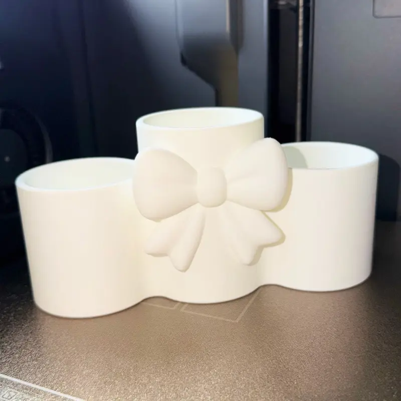 3D Printed Makeup Brush Organizer with Bow – Vanity Desk Storage