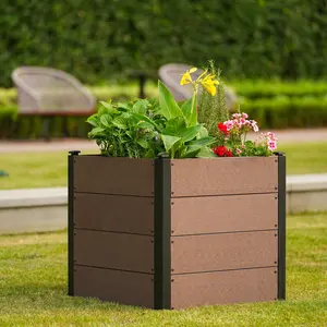 Wood-Look Raised Garden Bed Planter Box, Durable Composite Material, Deep Root Design, Outdoor Space-Saving, Easy Assembly, Without Bottom, Ideal for Vegetables Herbs Flowers