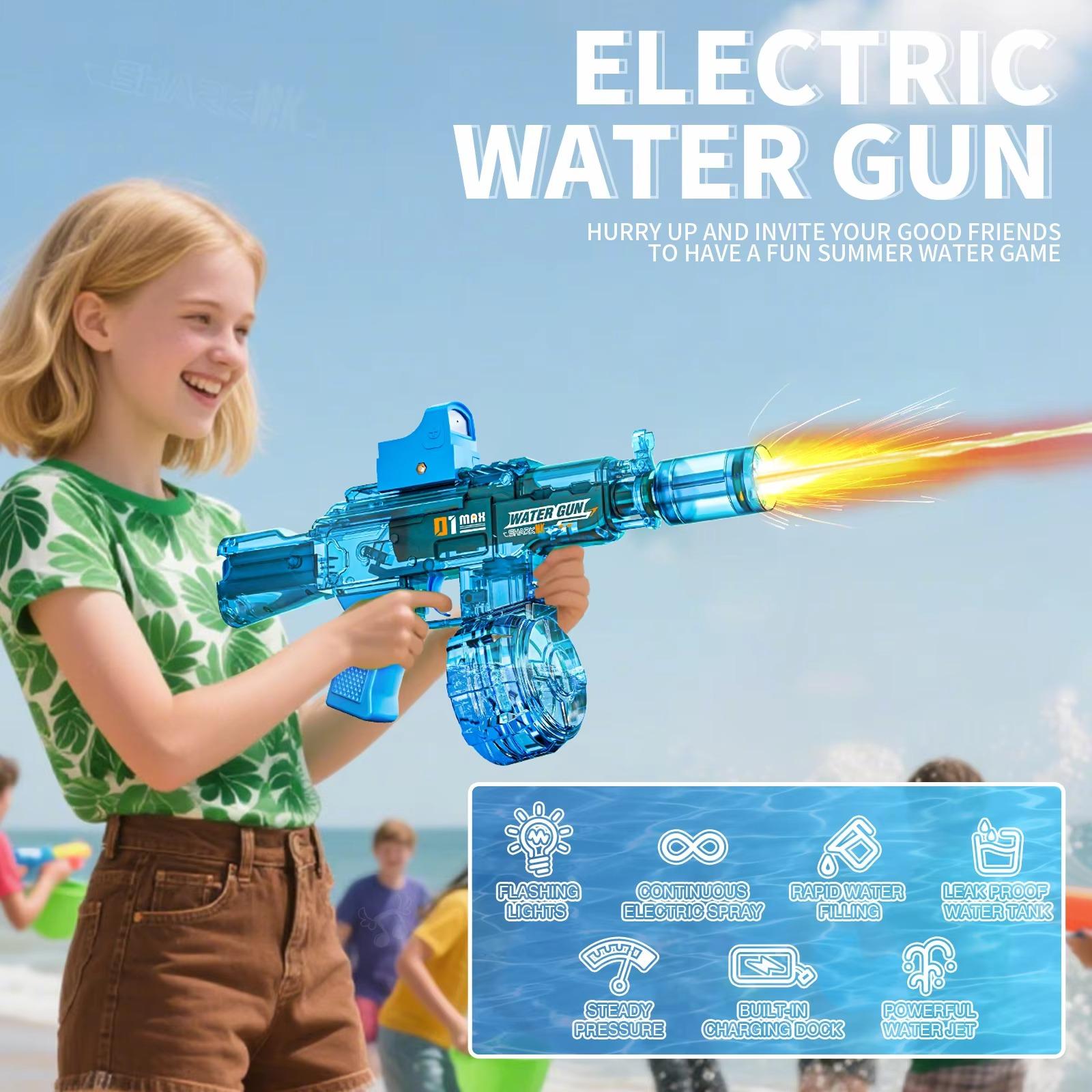 Powerful Electric Water Gun Automatic, Glowing Realistic Muzzle 320cc High Capacity Squirt Toy, Up to 32FT Range for Backyard Beach Party Party gifts
