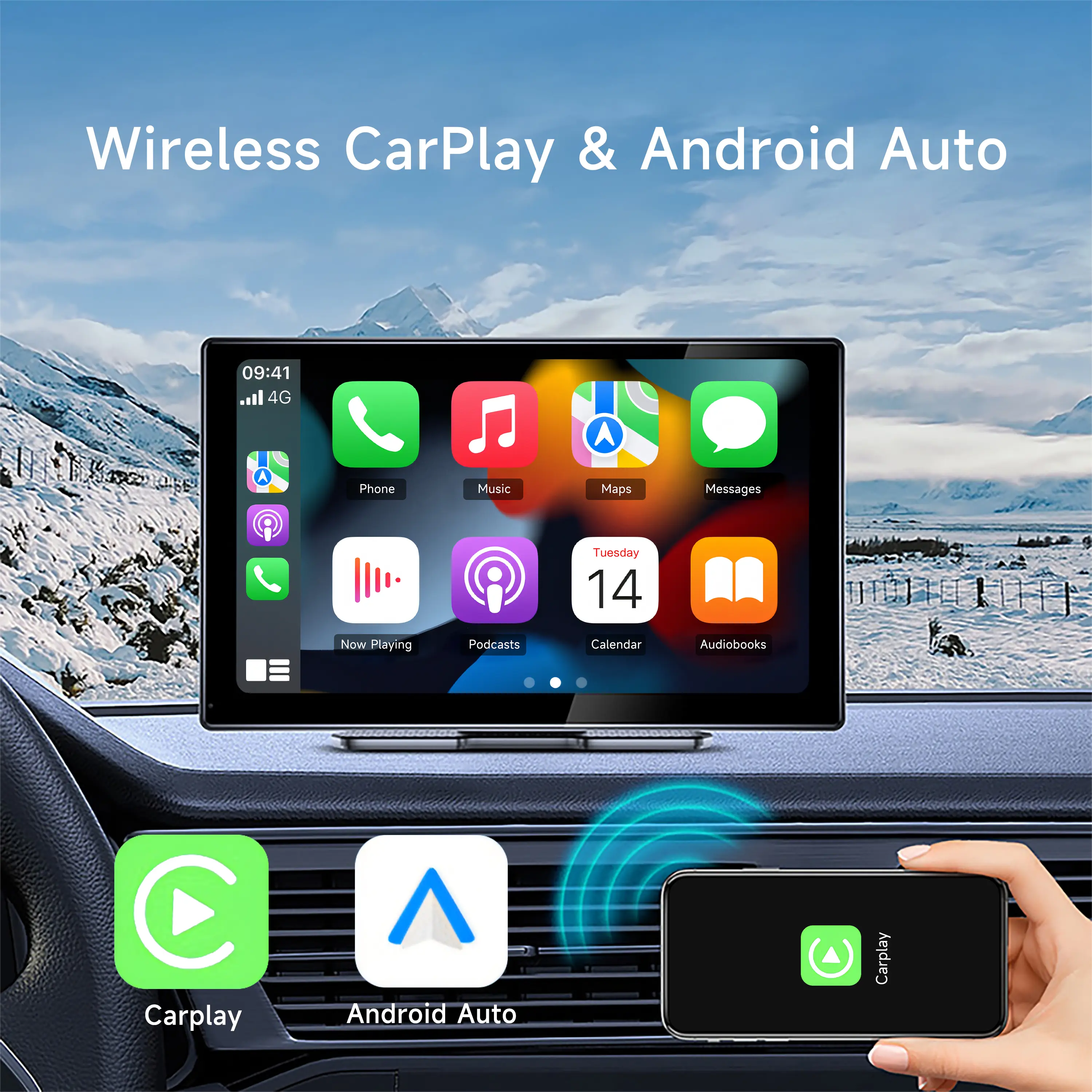 Portable Navigation Car Player 9 Inch Wireless Connected Navigation with 32GB Memory Card - Black Car GPS Navigation Carplay