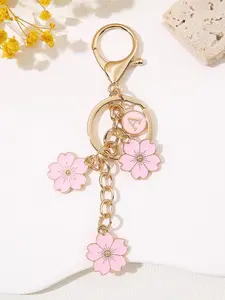 Stylish Initial Keychain, Fashionable Alloy Keychain, Dripping Flower Charm, Elegant Letter Key Ring for Women & Students, Perfect Accessory for Handbags & Backpacks