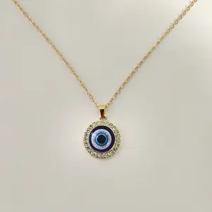 #446 Blue Evil Eye with Clear Rhinestones 20 inch with 2 inch Extender Necklace, Casual, Spiritual, Alloy Jewelry Accessories