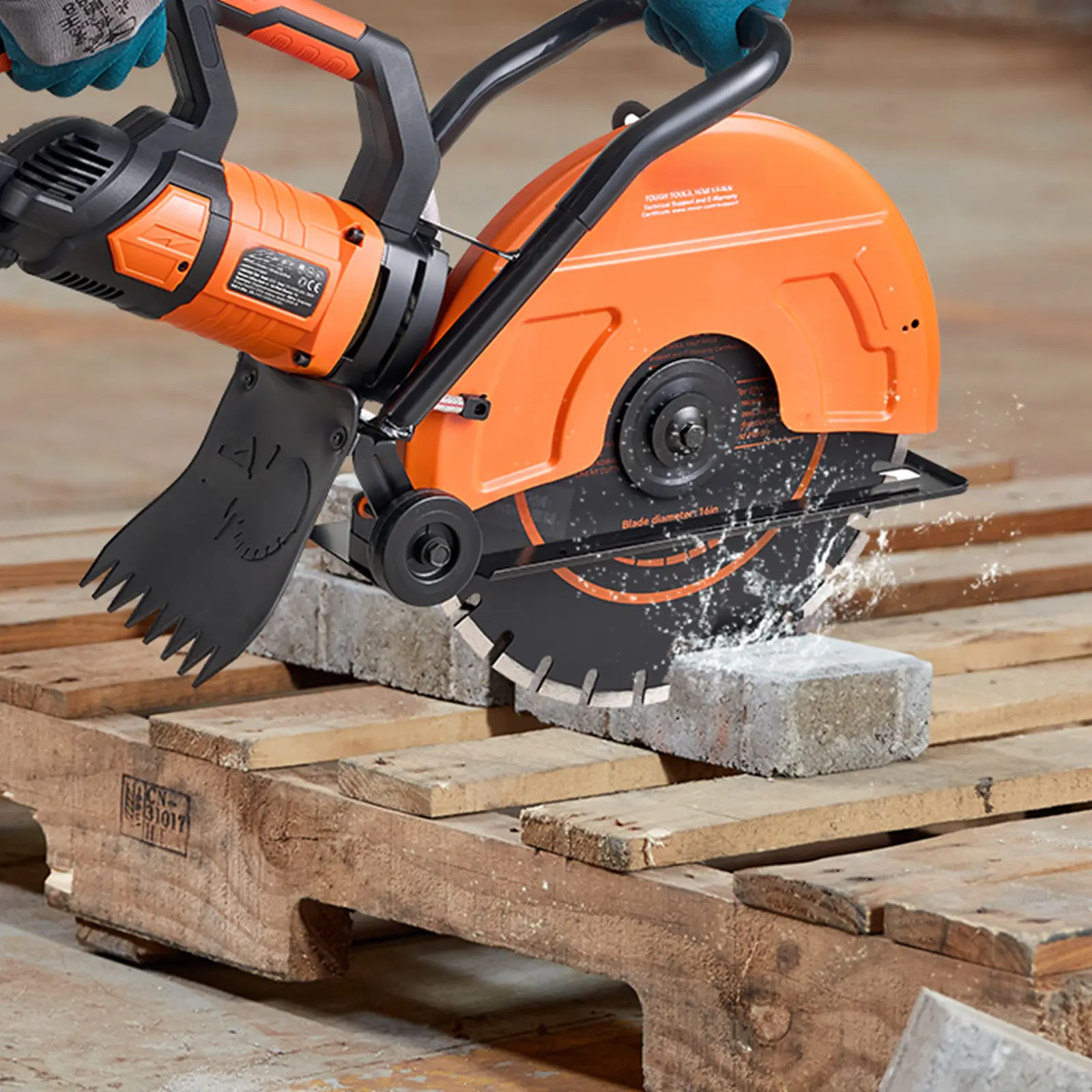 16 in Electric Concrete Diamond Blade Circular Saw Cutter - 30 W 15 A Motor, 6 in Max Cutting Depth with Depth Adjustment, Wet Disk Saw with Water Line, Pump & Default Accessories for Masonry, Brick