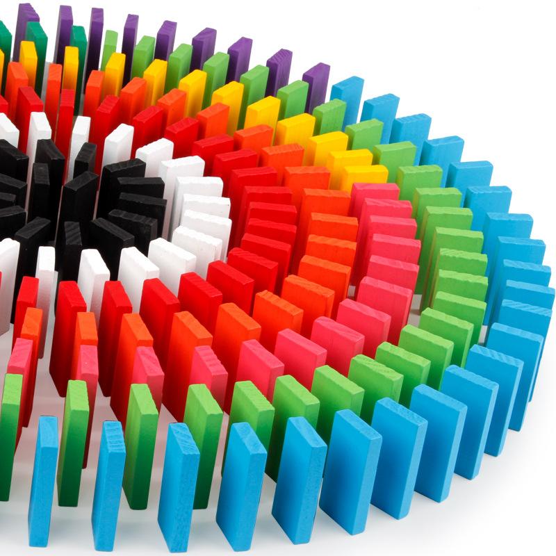 Hatwoo 100pcs Multicolor Wooden Dominoes Set - Educational Brain-Boosting Puzzle Toy for Concentration & Patience, Ideal for Logic Development