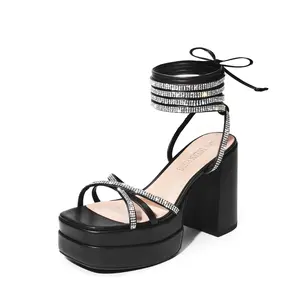 Dream Pairs Women's Rhinestone Lace Up Platform Heel Sandals