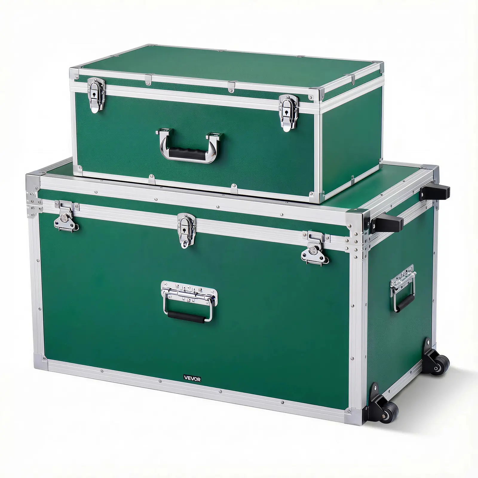 【summerfinds】VEVOR 2-Piece Durable Metal Storage Trunk Set - Wood & Aluminum Box-Based Organizer Chests, All-Purpose Boxes with Padlocks, Handles, Casters, Lids, Apartment Decor, Father's Day Gift, Organizer Storage Boxes