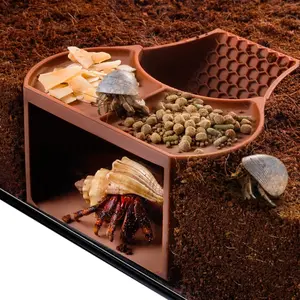 2-in-1 Hermit Crab Habitat Shelter with Dual Food Bowls, Cave Shelter & Feeding Dish, Textured Climbing Ramp & Viewing Window, Hermit Crab Accessories for Tank Setup (Brown)