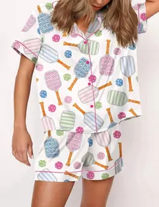 Unwind Studio Women's Satin Pajama Set with Pickleball Pajamas Set For Women Longwear Sleepwear Womenswear 100% Polyester Herringbone Satin Lightweight Breathable Ultra Soft - Fit, Loungewear