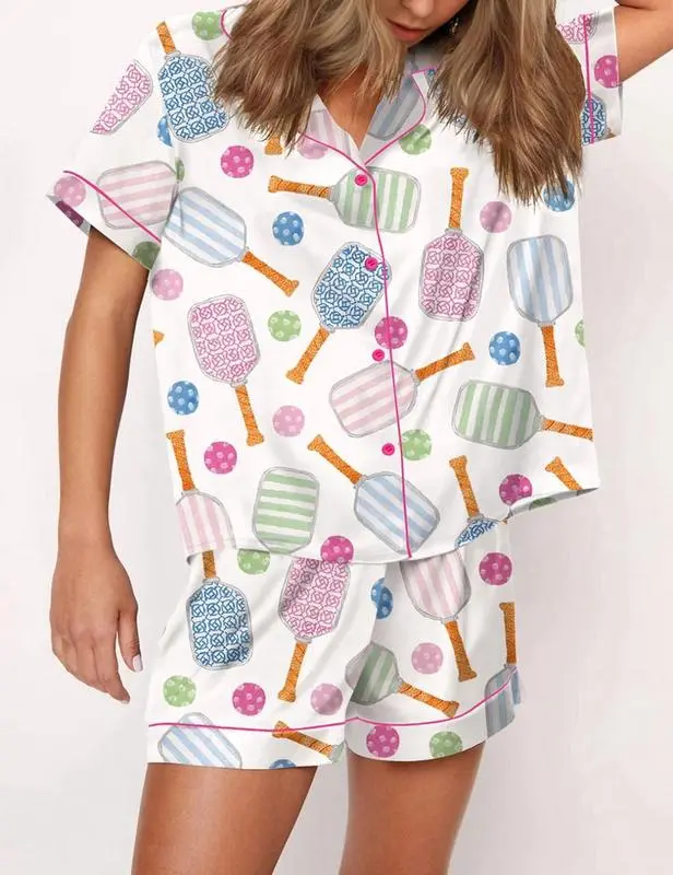 Unwind Studio Women's Satin Pajama Set with Pickleball Pajamas Set For Women Longwear Sleepwear Womenswear 100% Polyester Herringbone Satin Lightweight Breathable Ultra Soft - Fit, Loungewear