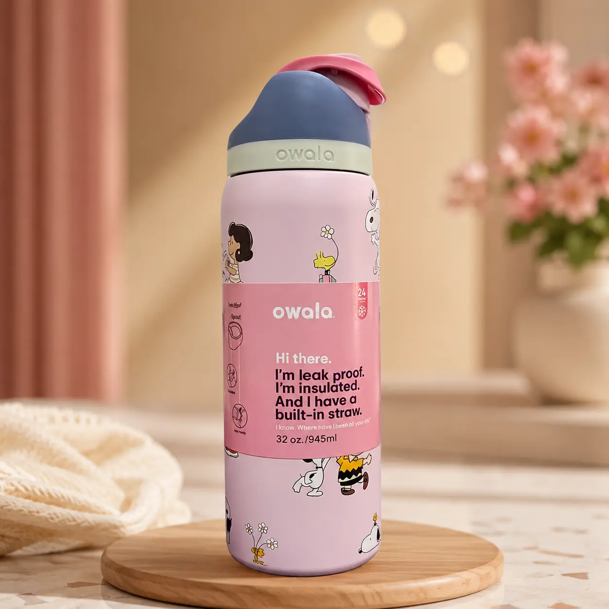 Owala 32oz FreeSip Water Bottle Leak Proof Insulated Stainless Steel Cup with Straw Lid BPA Free Double Wall Vacuum Keeps Cold All Day Sports Fitness Gym Outdoor Travel Reusable Eco Friendly Wide Mouth Drinking Bottle