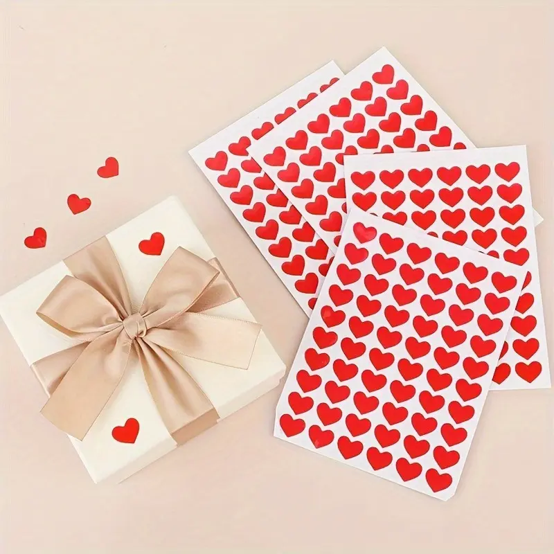 600pcs Heart Pattern Stickers, Scrapbook Accessory & Crafts, for Valentine's Day & Wedding Gift Boxes - 10 Sheets of Red & Pink Love Decals, Perfect for Jewelry Packaging, Favors, and Romantic Decorations, Valentine's Day Accents, Self Adhesive Stickers