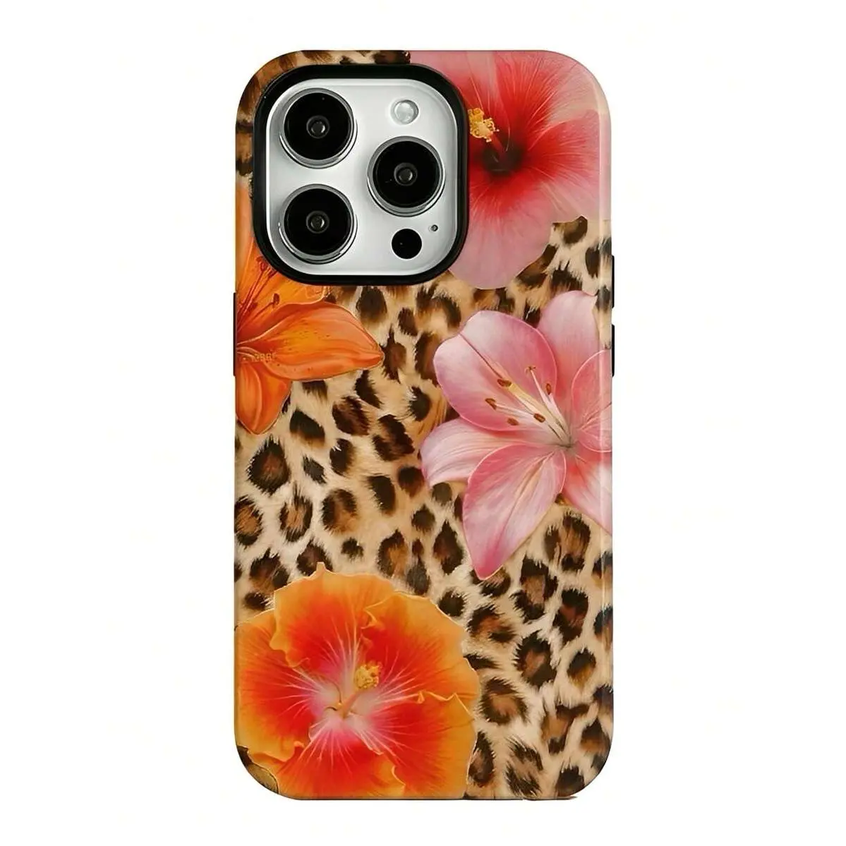 Leopard Print With Chinese Hibiscus Flowers  Two-In-One Texture Phone Case Suitable For Compatible With Iphone17,16, 15, 14, 13, 12, 11, PRO MAX,PLUS,AIR,X,XS,As Well As , Galaxy S21/22/23/24/25 Ultra/FE+,NOTE20 Ultra,A71/56