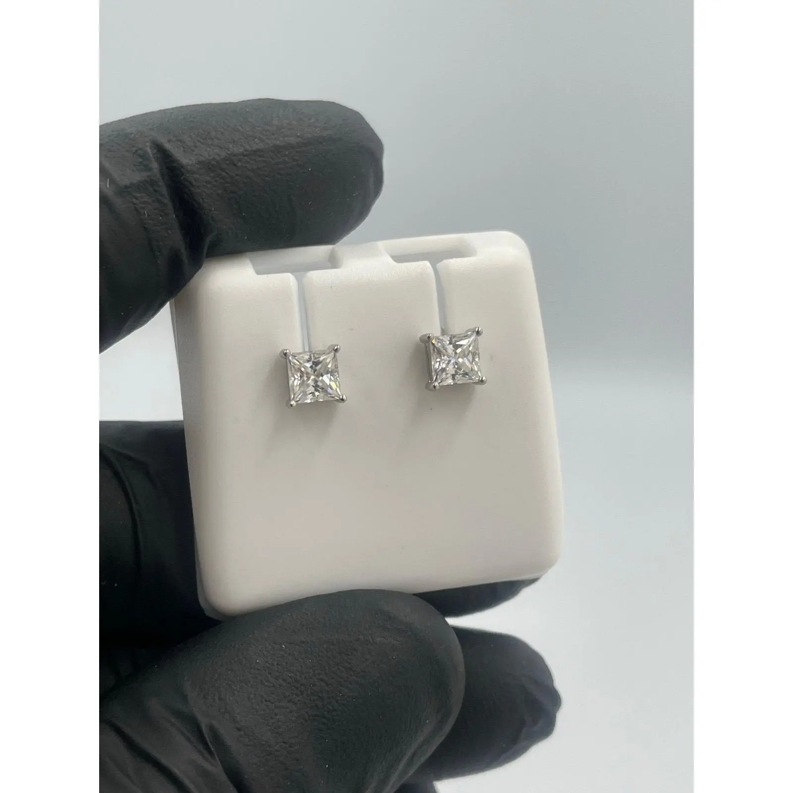 925 Real Superior Silver Princess Cut Square Stud Earrings, 1TCW Sparkly Chic Moissanite Silver Earrings