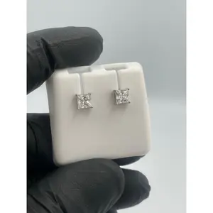 1TCW Moissanite Princess Cut Stud Earrings! 925 Sterling Silver