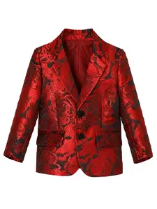 Boys' Elegant Jacquard Slim Fit Formal Dress Jacket, Long Sleeve, &, Size 100-150cm, Wedding, Performance, Party, Birthday, Halloween, Christmas