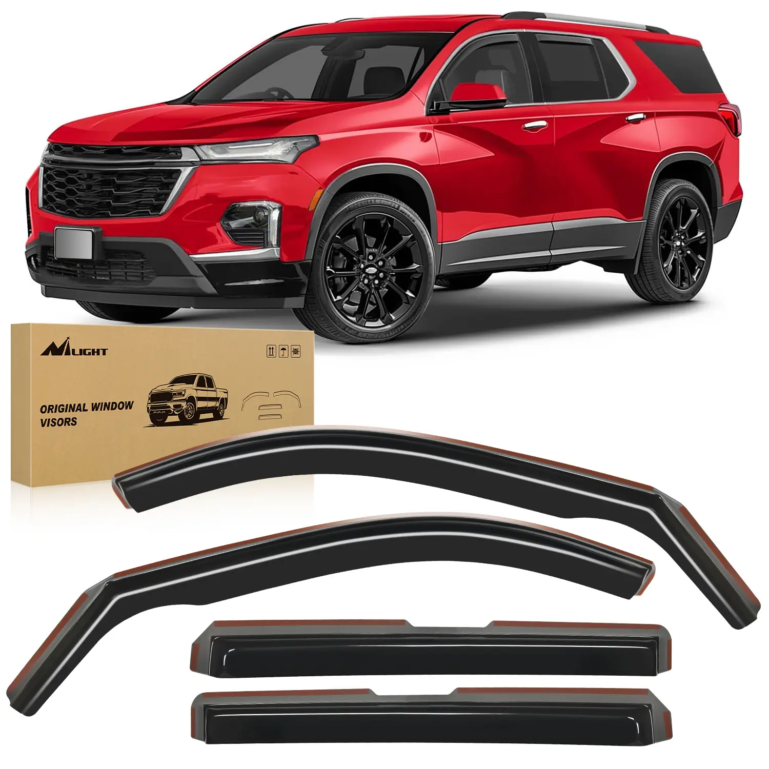 Nilight In-Channel Rain Guards Window Deflectors - 4pcs Durable Vent Visors for Chevrolet Traverse 2018-2023, Automotive Exterior Replacement Auto Accessories