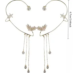 Luxurious Zircon Butterfly Earring Set (No Piercing Required) | Star Studs & Tassel Ear Cuffs for Party & Daily Wear