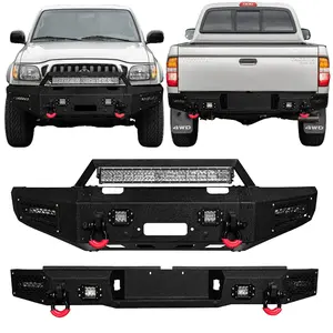 TIOYAR Black Texture Steel Front & Rear Bumper for 1995-2004 Toyota Tacoma Vehicle, with Winch Plate, LED Lights, 2 D-Rings for Off-Road Use