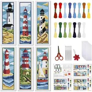 Juego de 6 marcapáginas de punto de cruz, kit de punto de cruz con instrucciones (idioma español no garantizado), kit de bordado para principiantes, kit de fabricación de marcadores para regalo