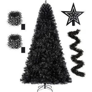 6ft Artificial Black Christmas Tree Outdoor Black Halloween Tree Decorations with 1005 Tips Led String Lights Pencil Christmas Tree Indoor Holiday Office Party Decorations