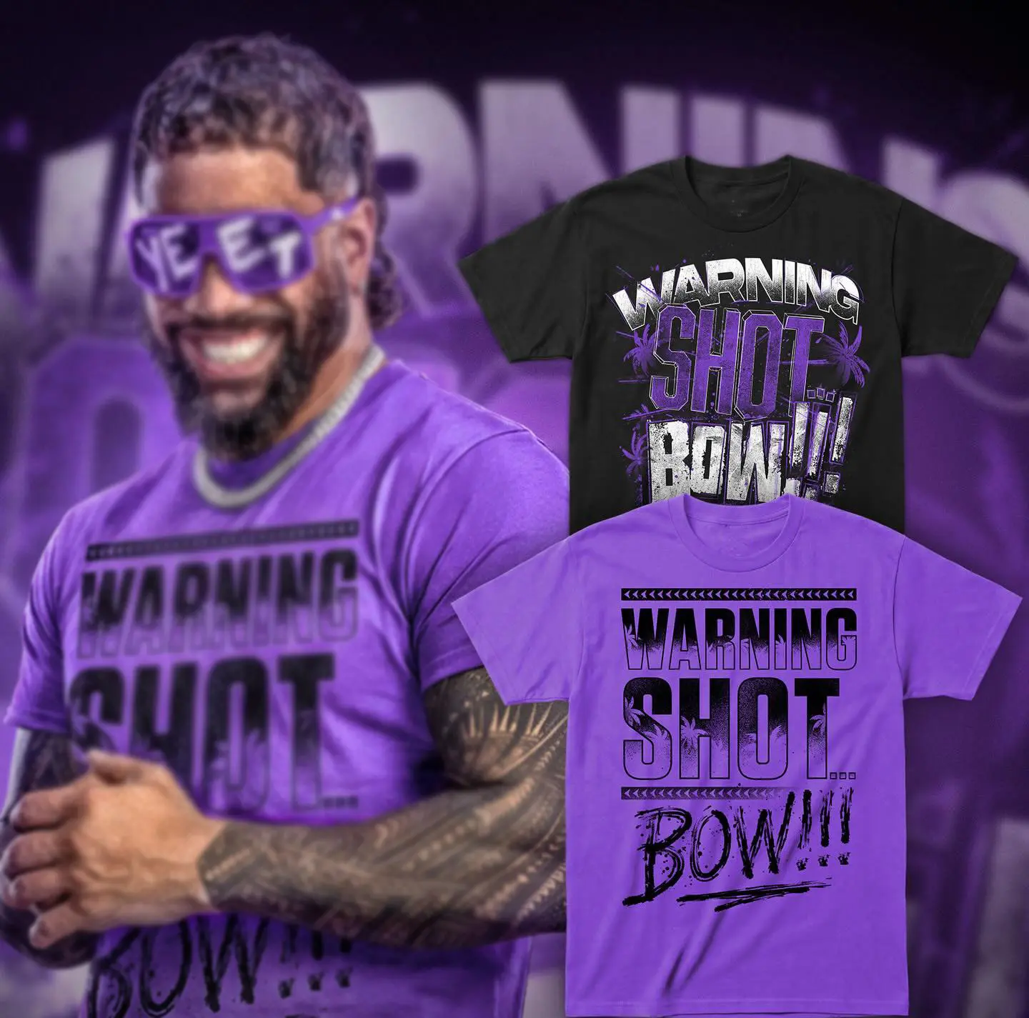 [WWE] Black And Purple Jey Uso Warning Shot T-Shirt,  Retro WWE Graphics Tee, Wrestling Shirt, Gift For Fan , For Men And Women
