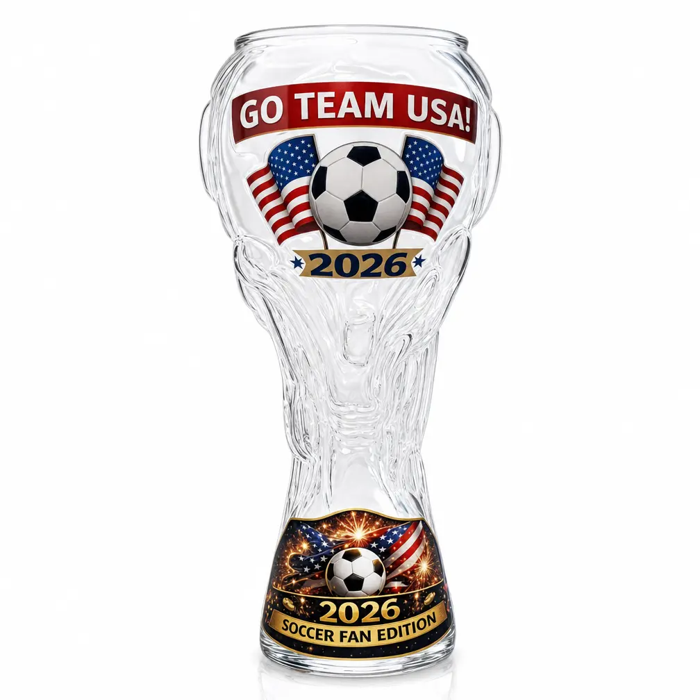 Soccer Fan Trophy-Style Graphic Beer Glass Cup Mug - 310ml Sports Drinkware for Adults' Watch Parties, Bar Nights, Home Kitchen Use, Fun Gift for Football Lovers