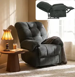 Overstuffed Push Back Recliner Chair for Living Room, Padded Fabric Manual Reclining Armchair with Footrest, Ergonomic Lounge Chair for Small Spaces, Home Theater Seating & Reading (Dark Gray)