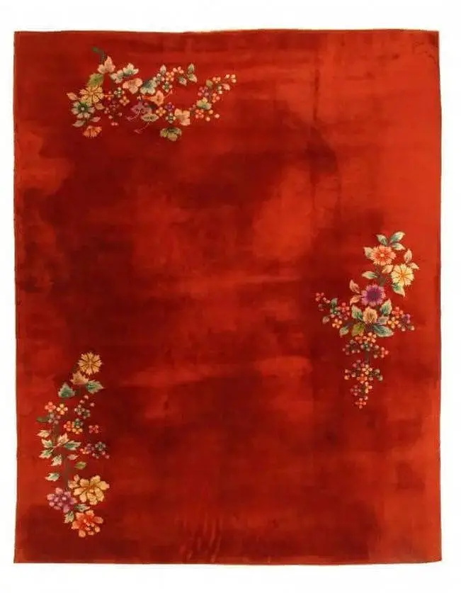 Canvello Antique Chinese Art Deco Red Rug - 9'' X 11'6''