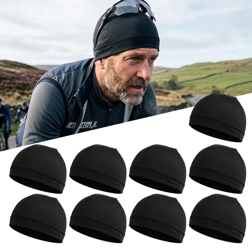 10pcs Polyester Skull Caps - Soft, Lightweight, Breathable Cap, Stretchy Round, Wicks Sweat, Unscented Helmet Liners for Men, Cycling Sports - Durable for Multiple Washes