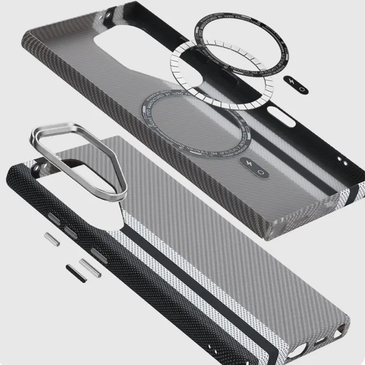 for Samsung S25 Ultra/S24 Ultra Phone Case Ultra-thin Magnetic Carbon Fiber Texture Water Transfer Printing PC Skin Feel Phone Protective Case Striped Gray, Accessories, Smartphone