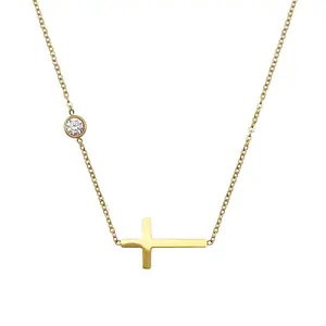 Elegant Cross Necklace Bracelet Set for Women 14k Gold Plated Dainty Simple Design 16+2" Necklace 7+1" Bracelet Versatile Stylish Jewelry Gift