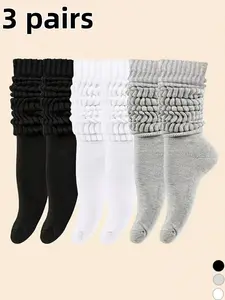 3 pairs of women's solid color knitted pile socks are soft, comfortable and cute, personalized and fashionable, suitable for daily, office, home, commuting, and holiday wear