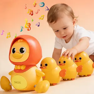 Musical Lullaby Crawling Duck Toy Set of 4 - Magnetic Ducks Family for Infants 6-9-12 Months, Tummy Time Toys with Music & Lights, 1st Birthday Gift for Boys and Girls(4-Pack)