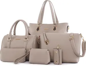 Purses and Handbags for Women Synthetic Leather Tote Crossbody Bags Satchel Purses Set 6 count