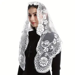 Vintage Style Triangle Church Veil-Spanish Lace Floral Mantila Veil Wrap Shawl Mass Bandana