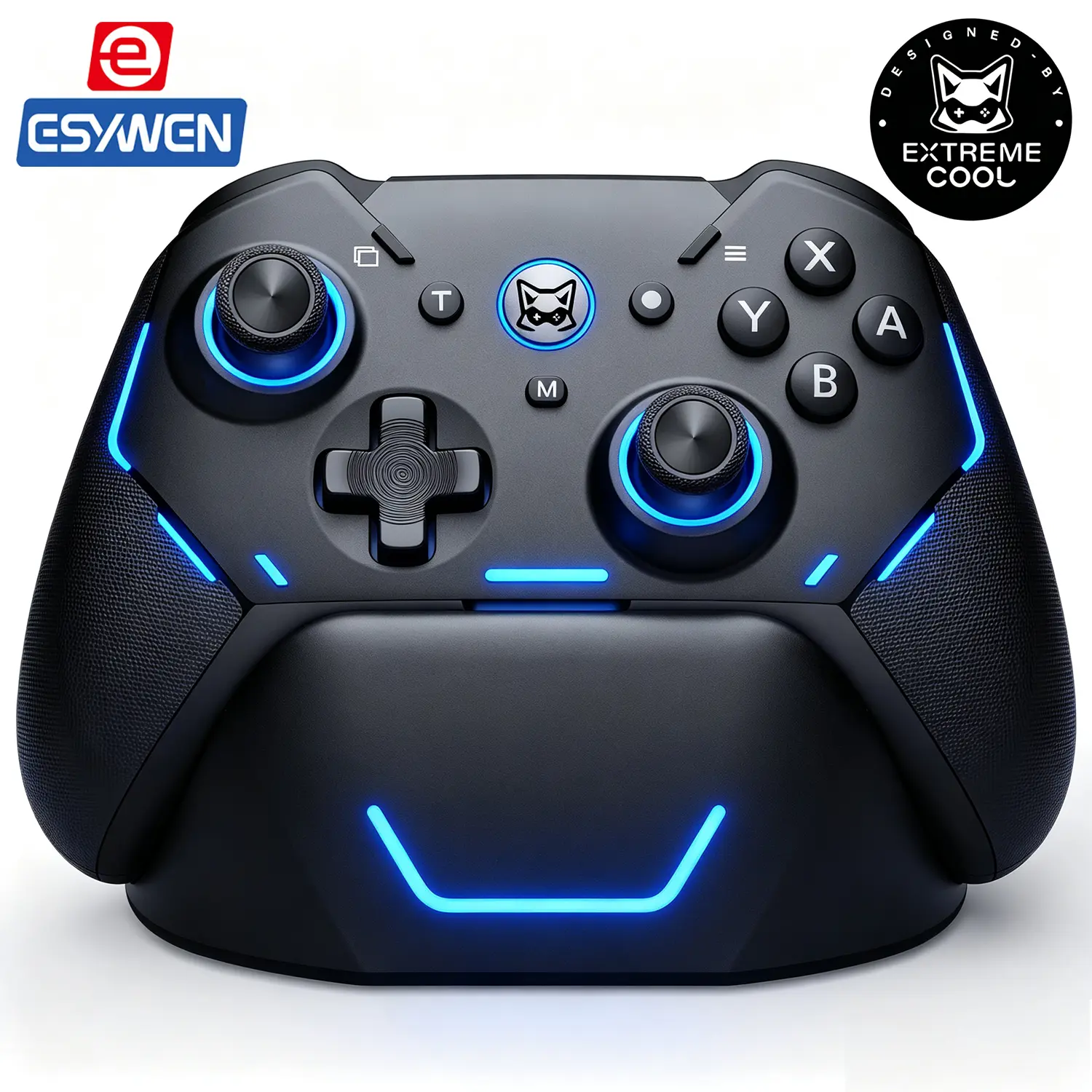 ESYWEN 1000mAh Hall Effect Joystick Game Controller - No Drift, Linear Hall Triggers with Trigger Locks, 6-Axis Gyro, 1000Hz Polling Rate, RGB, Macro Back Buttons, Turbo, Charging Dock for Switch/PC