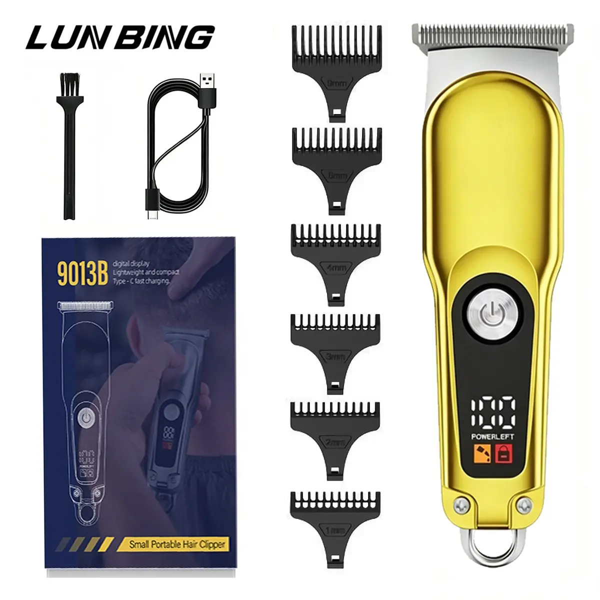 Trimmer, hair trimmer, Cordless Hair Cutting, Cordless Hair Trimmer, Men's face trimmer, beauty tool, beard styling trim tool, with LED screen, bald/hairstyle/sideburns trimmer, Type-C charging, with 6 size tools, hair salon/home, ideal gift