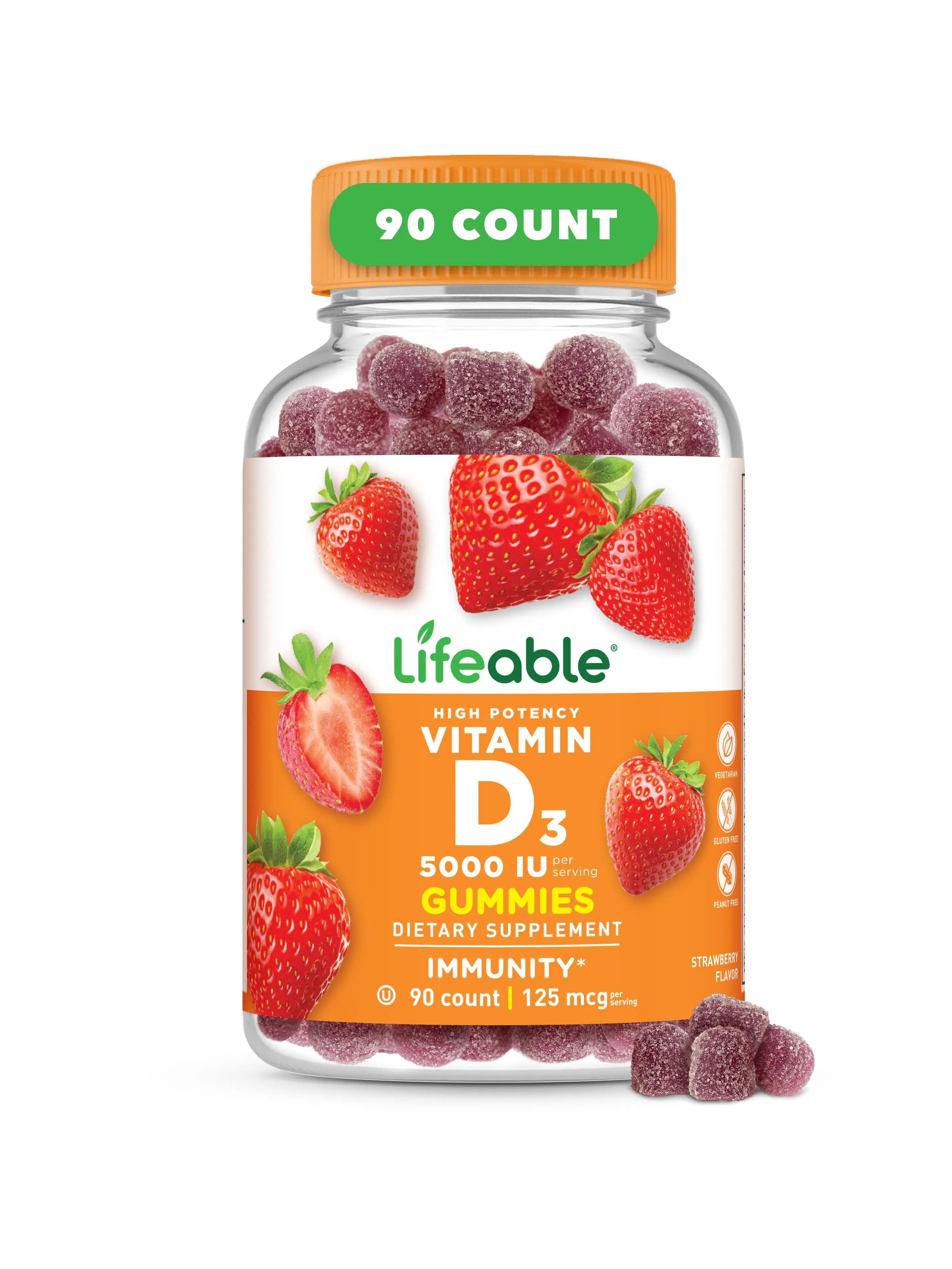 Lifeable Adults Vitamin D Gummies, 5000 IU, 90 count