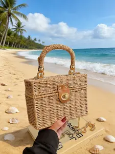 Women's Fashionable Minimalist Casual Vintage Straw Handbag Box Bag Versatile Bag Travel Handbags Perfect for Daily Commuting, Outings, Beach Vacations, or Gifts A Must-Have for Every Woman