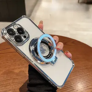 For iPhone 17 Pro Max 17 Pro 16 Pro Max 16 Pro 15 14 13 Case Airbag Shockproof Plated Clear Stand Magnetic Soft TPU Protective Cover Wireless Charging Compatible Casing