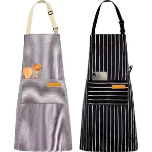 New Adjustable Striped Work Apron with Pockets, Unisex Home Supplies Apron for All Seasons Home Kitchen & Restaurant Use