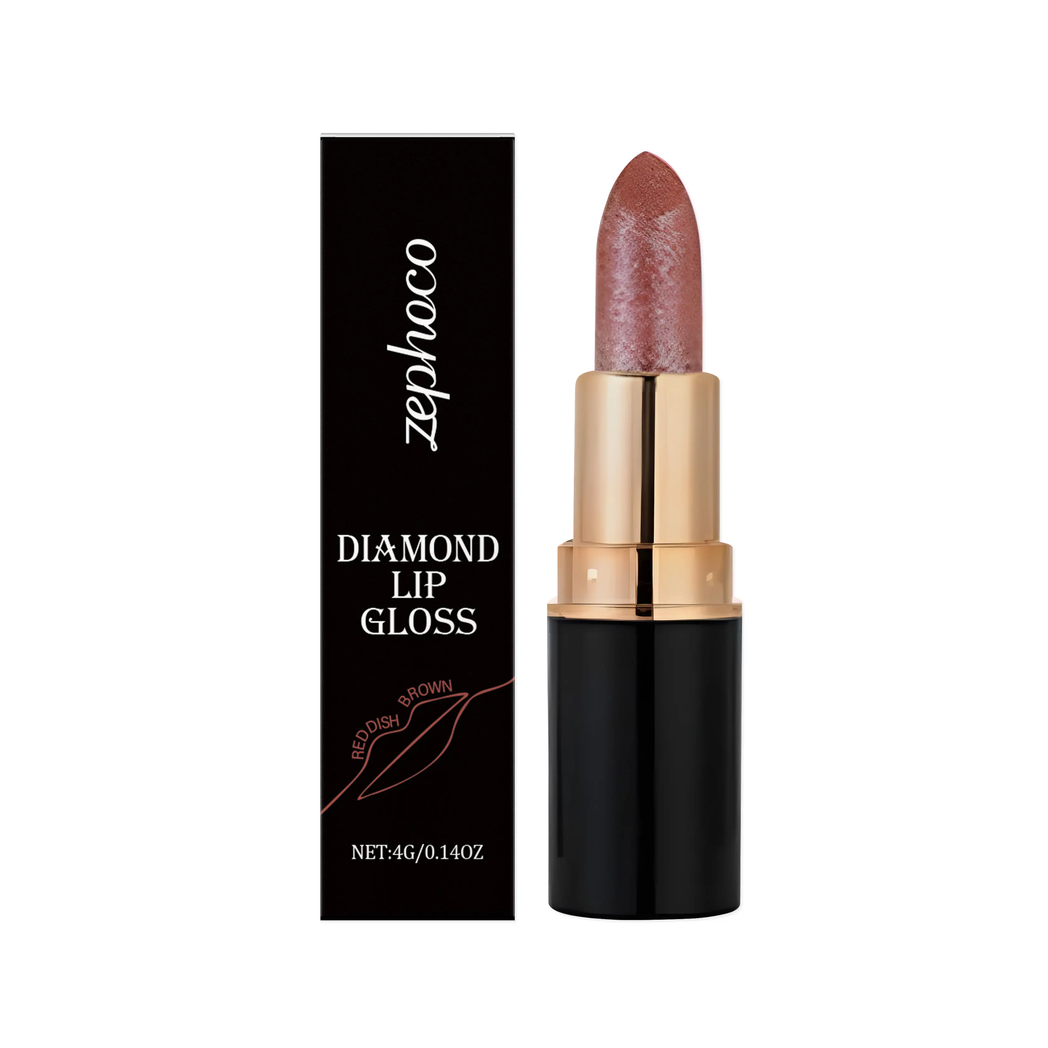 Shimmery Diamond Lip Gloss Stick, Moisturizing Cream Lipstick, Long-Lasting and Compact for Daily Makeup - Reddish Brown, 4g