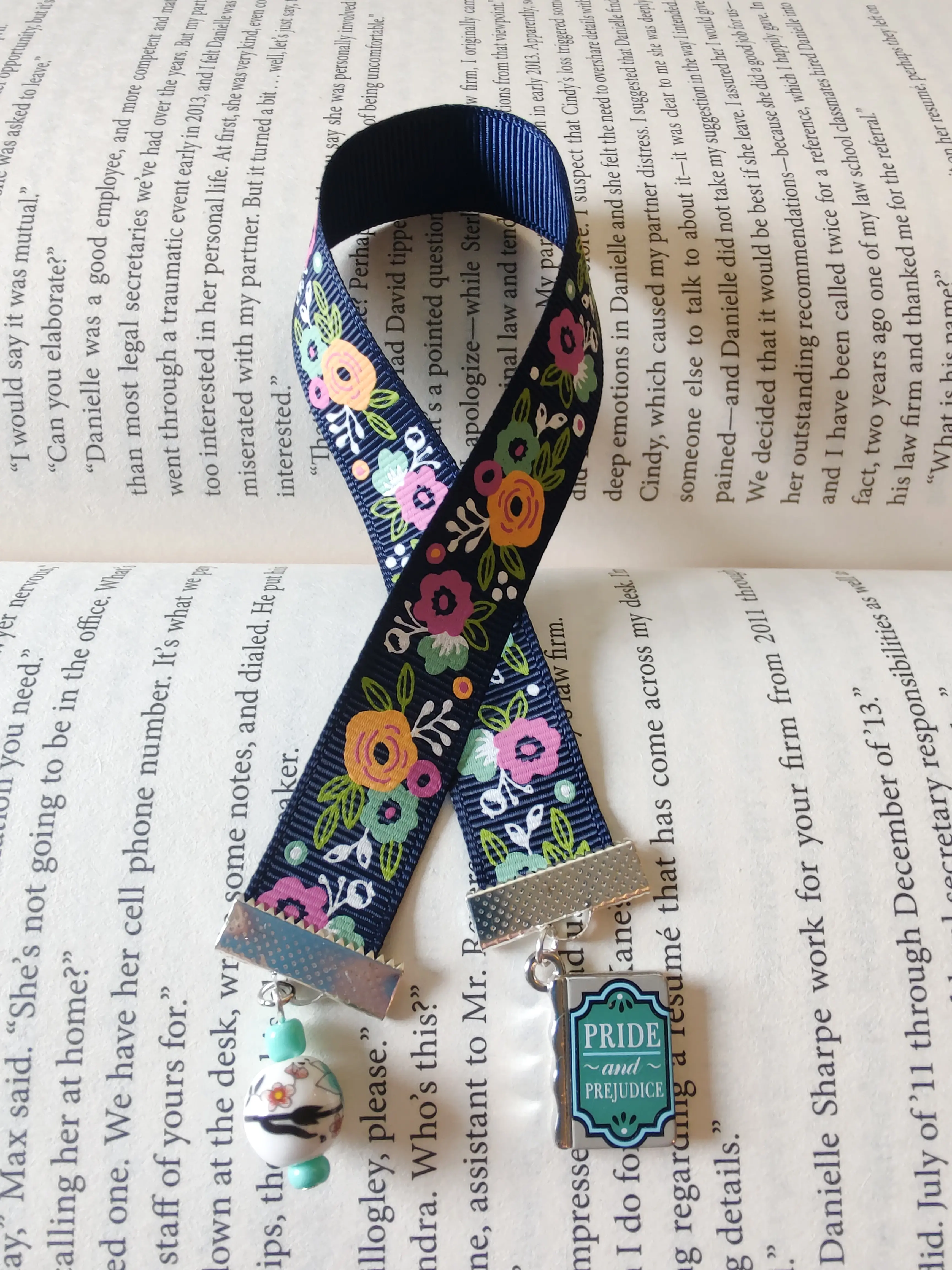 Floral Pride and Prejudice inspired Ribbon Bookmark