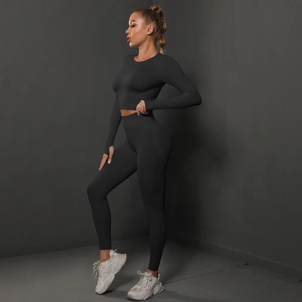 6600 Long Sleeve Pants Set   Pure Black