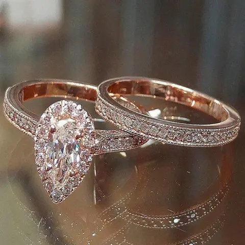 Women's Elegant Heart Shaped Ring, Elegant Glittering Ring, Exquisite Trendy Rhinestone Decorated Marquise Cut Ring, Fashionable Jewelry for Women As Engagement Ring Set & Wedding Anniversary Gift, Teardrop Bridal Rings